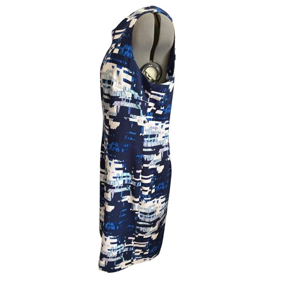 Mario Serrani Italy Abstract Print Sleeveless Sheath Dress Size 14 Blue/White - Picture 2 of 11
